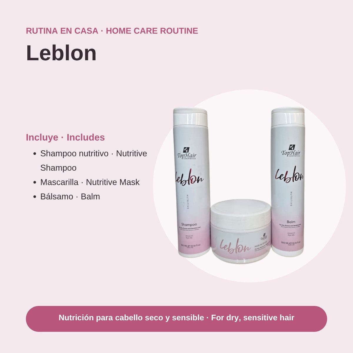 Rutina Leblon - shampoo, mascarilla y bálsamo nutritivos