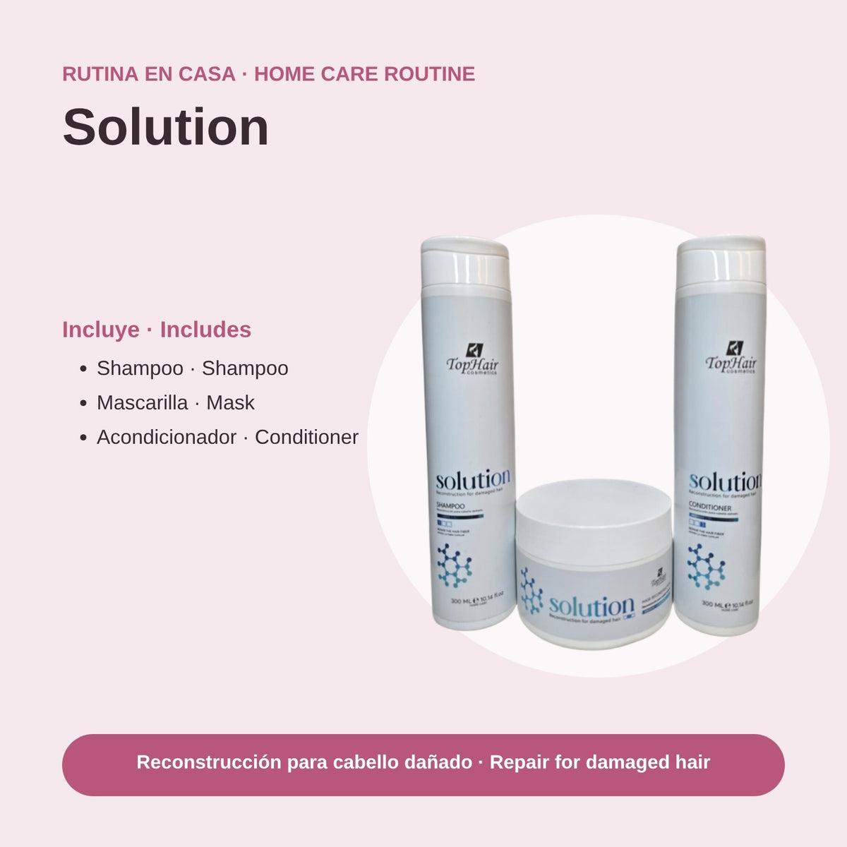 Rutina Solution - shampoo, mascarilla y acondicionador para cabello dañado