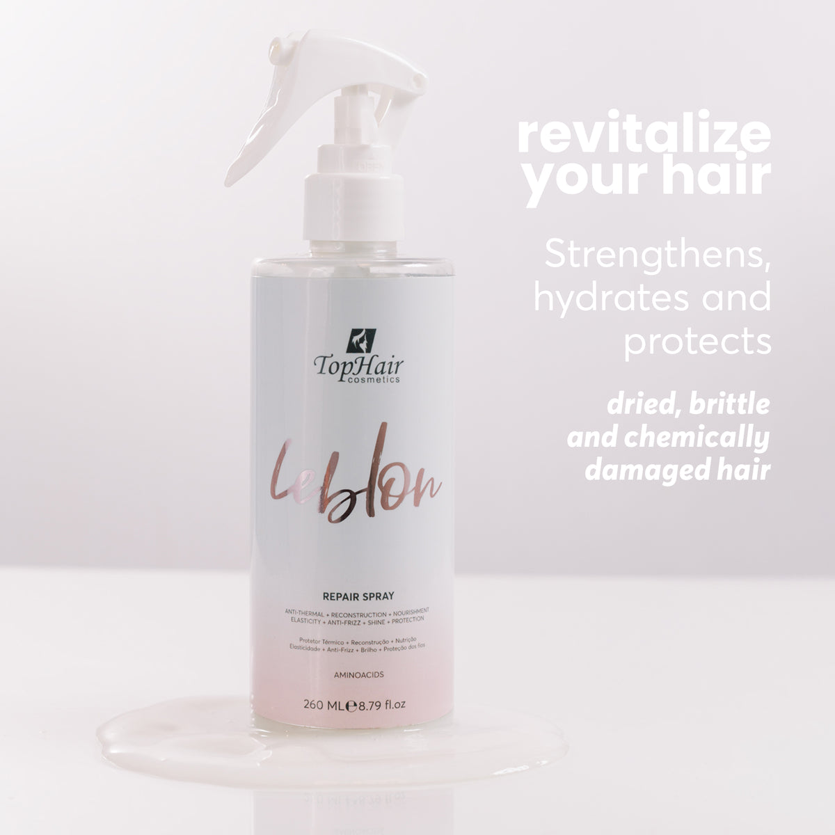Leblon Repair Spray thermal protector by TopHair Cosmetics for heat-styling protection