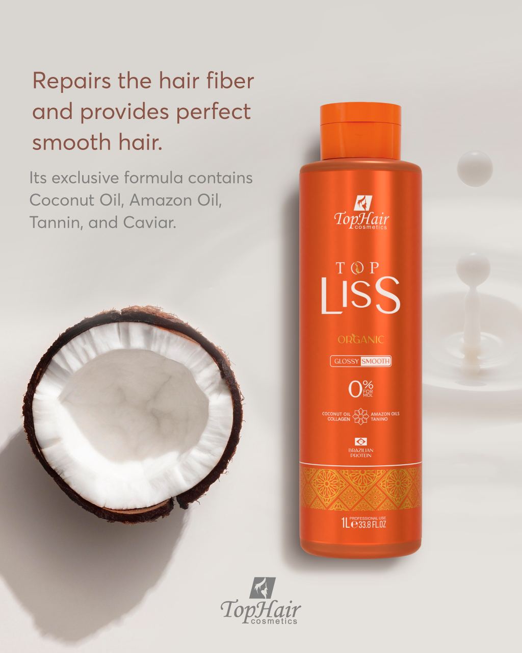 Top Liss Brazilian Protein professional keratin hair straightening treatment by TopHair Cosmetics