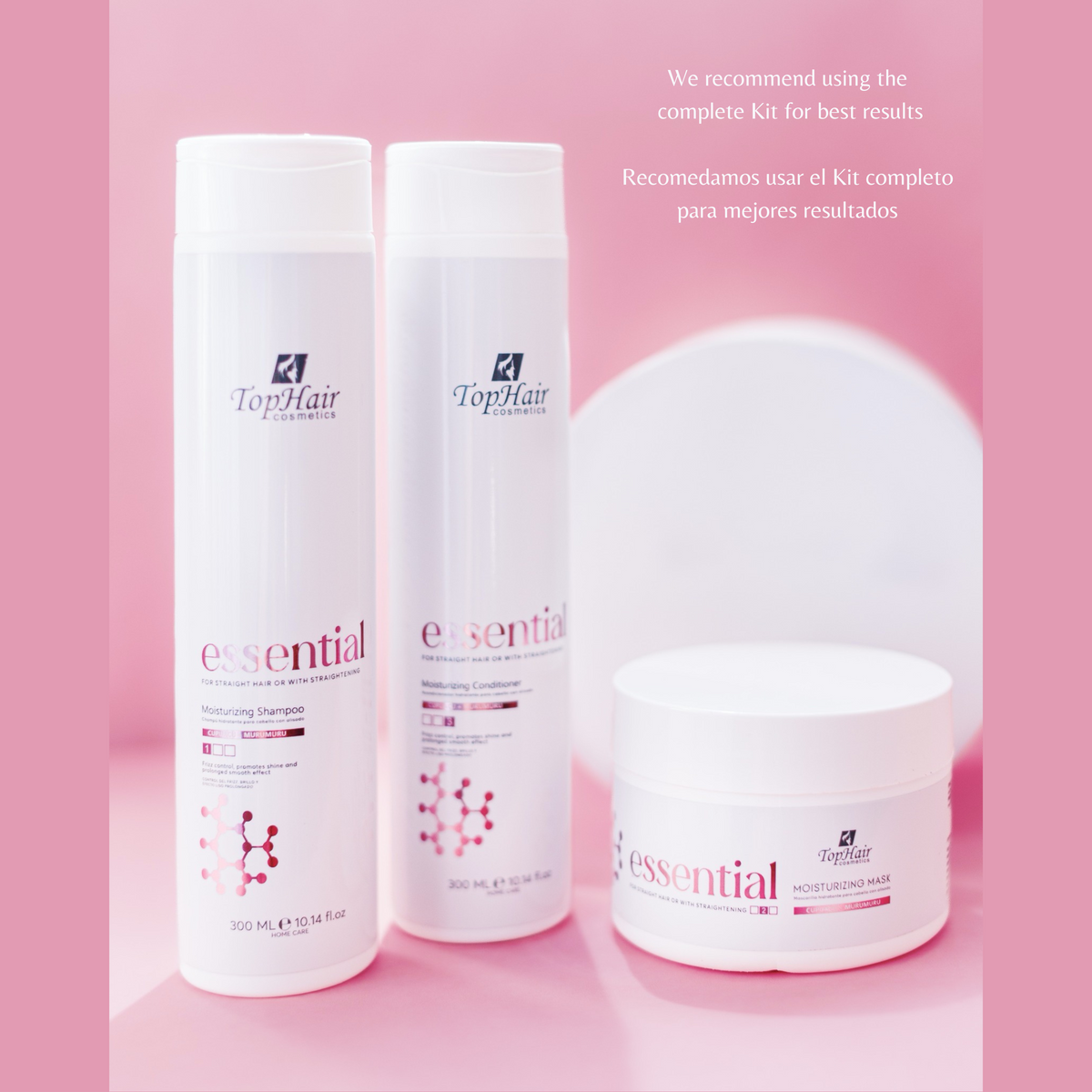 Essential Moisturizing hair care line (shampoo, conditioner, mask) by TopHair Cosmetics