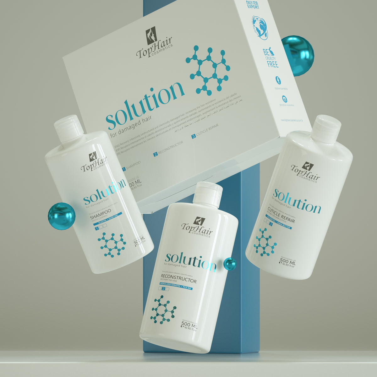 Solution 3-step kit for damaged hair repair by TopHair Cosmetics